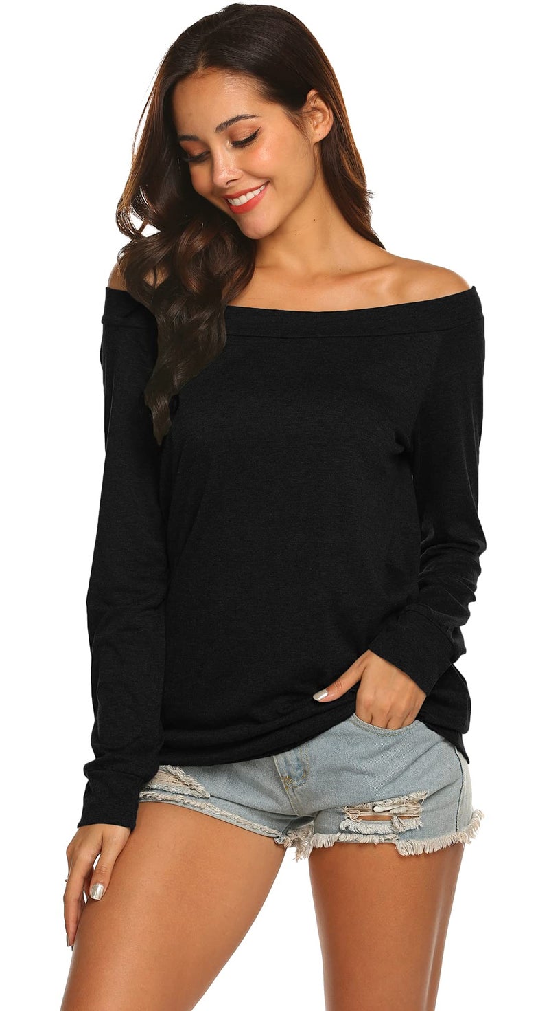 Halife Off The Shoulder Tops for Women Long Sleeve Black Tops and Blouses Plus Size (XL, Black) - Image 4